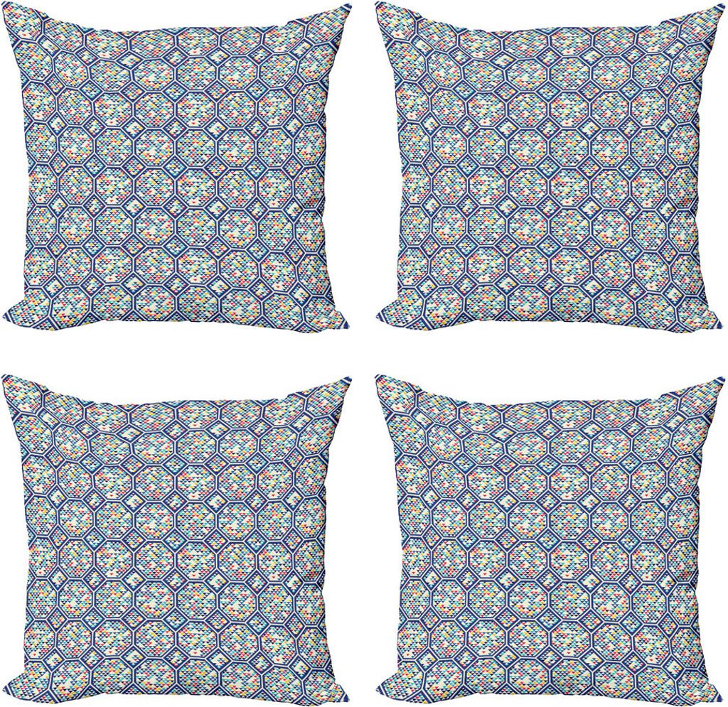 ABAKUHAUS Geometrisch Kissenbezug Set (4 Stück), Triangles Fliesen Artwork, Moderner Doppelseitiger Digitaldruck, 60 cm x 60 cm, Mehrfarbig