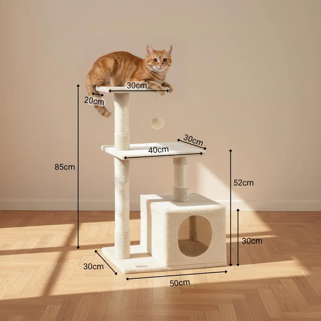 Arbre à Chat Stable avec Fixation Murale Anti-Basculement 85 cm Beige - 5