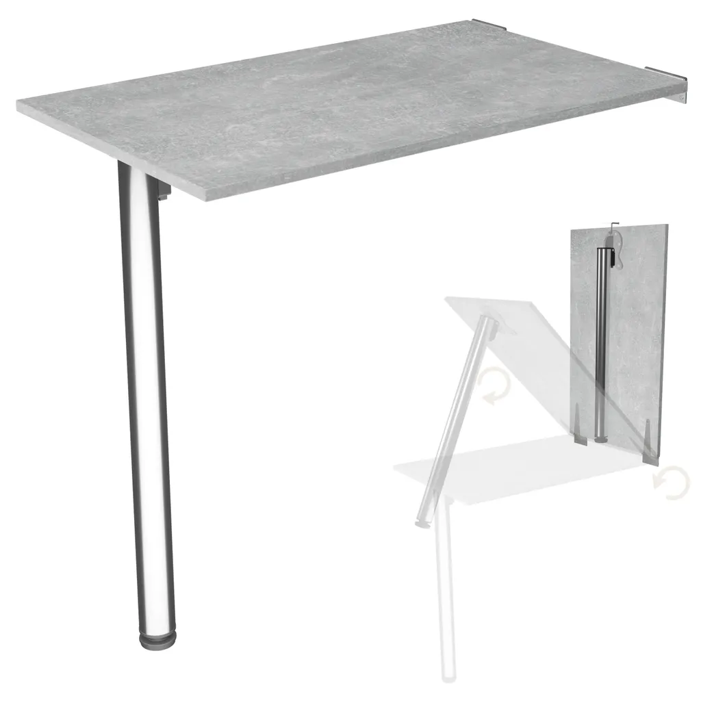 Tavolo a Scomparsa 80x50 con Gamba - Scrivania a Muro Look Cemento