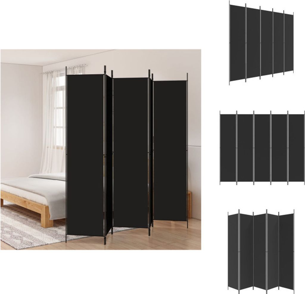 vidaXL 5-tlg. Paravent Schwarz 250x220 cm Stoff - Raumteiler
