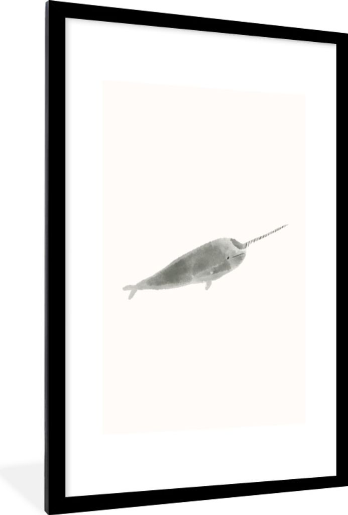 MuchoWow MuchoWow Gerahmtes Poster Narwal - Meerestiere - Aquarell 60x90 cm - Poster mit zchwarzem Bilderrahmen - Dekoration - Wandposter Wohnz...