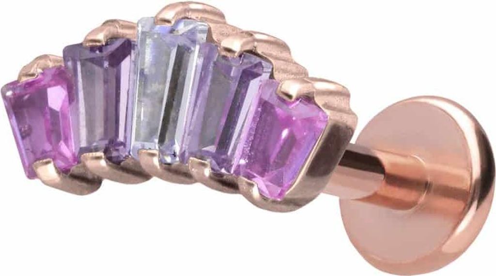 Ohrpiercing, Nasenpiercing Titan Labret mit Push Fit 5 EINGEFASSTE KRISTALLRECHTECKE RoséGold Stablänge: 7mm | Stabstärke: 1,2mm