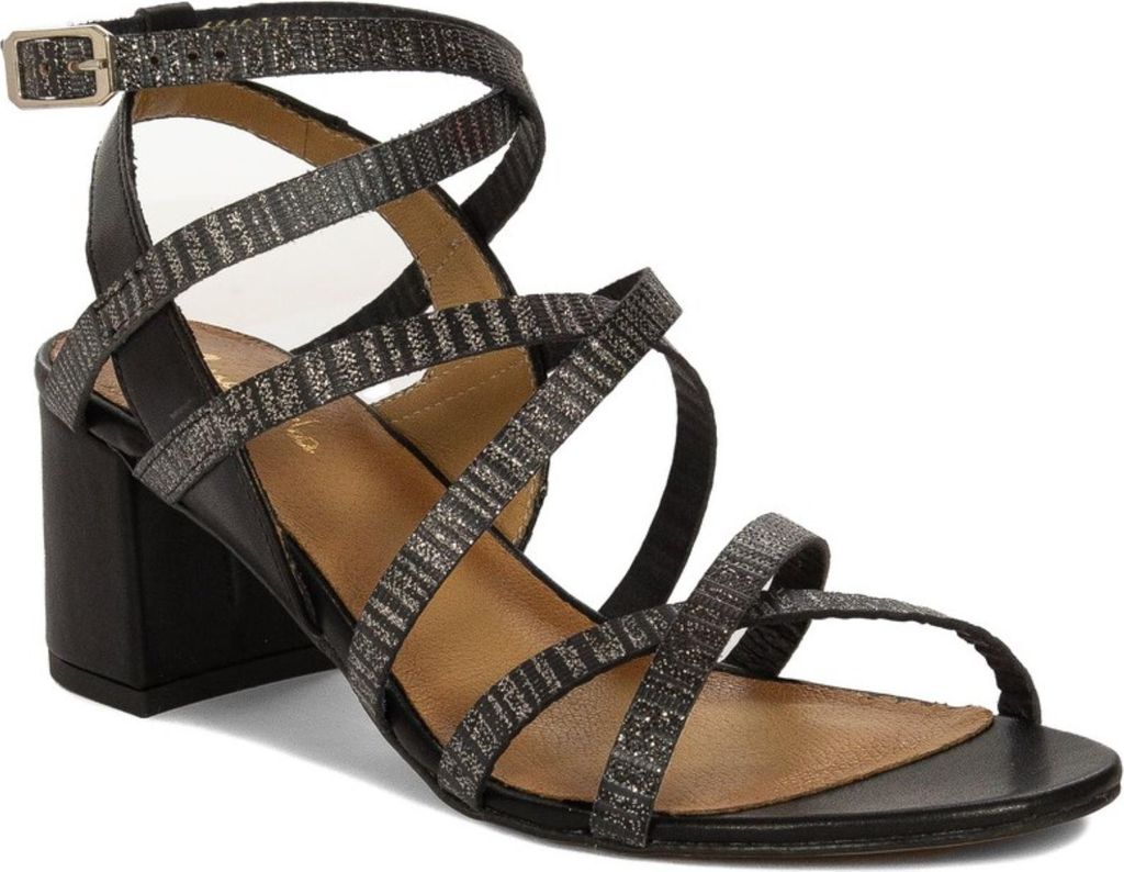 Elegante schwarze Echtleder-Sandalen mit 6 cm Blockabsatz und verstellbarem Riemen
