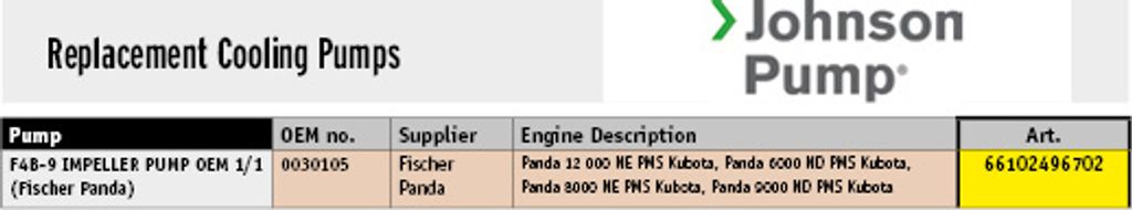 Johnson Pump Selbstansaugende Bronzene Kühlwasser-Impellerpumpe F4b-9 (Fischer Panda)