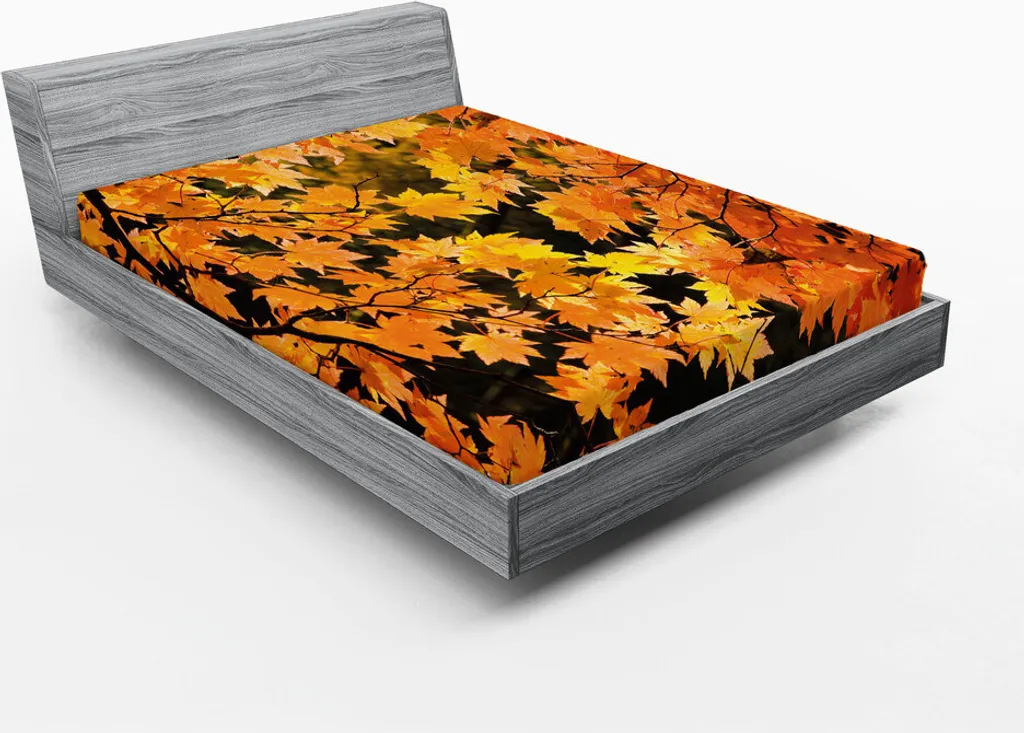 ABAKUHAUS Drap-Housse Automne 180x200cm - Motif Feuilles d'Érable Orange