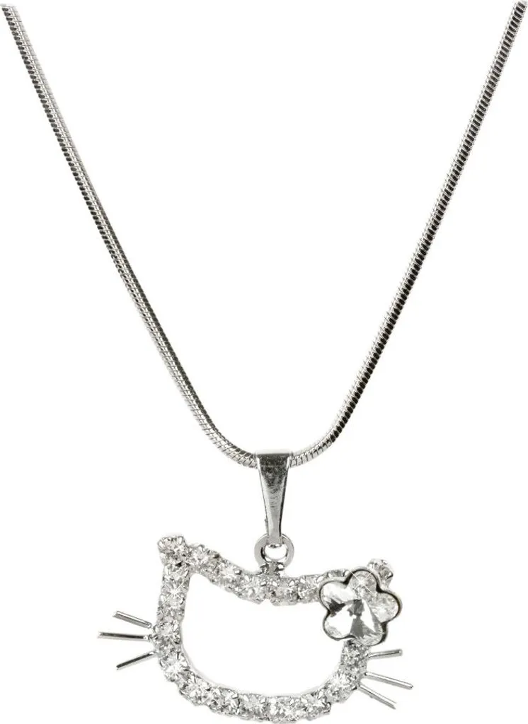 Pendentif Chat Fille Cristaux Fleur | Bijou Enfant Argent Fille