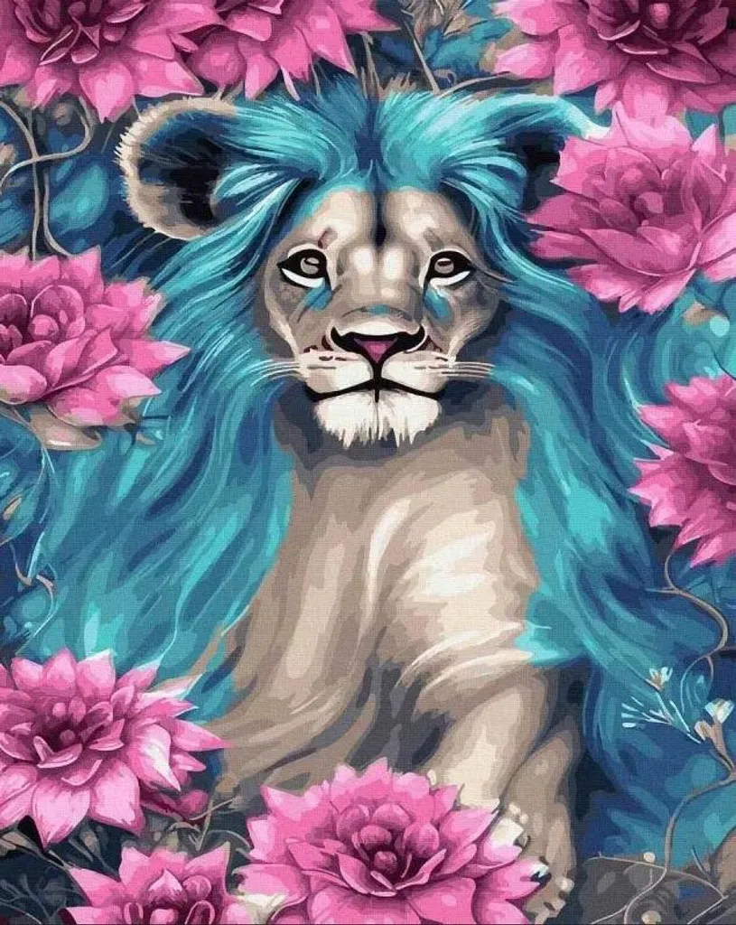 Peinture par numéros Lion Multicolore 40x50 cm - Toile Lin Haute Qualité