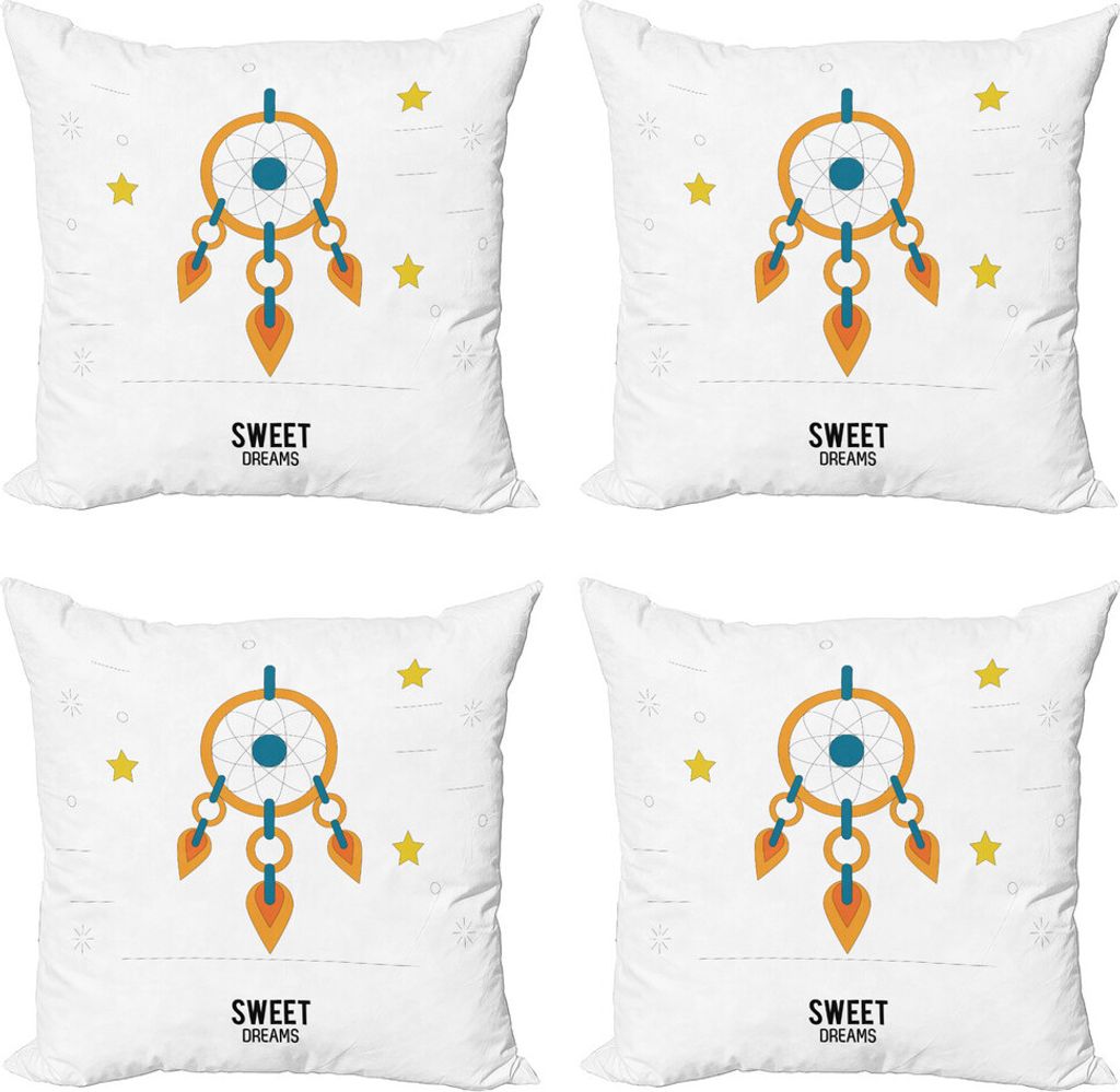 ABAKUHAUS Sprichwort Kissenbezug Set (4 Stück), Traumfänger, Moderner Doppelseitiger Digitaldruck, 40 cm x 40 cm, Petrol Blau Orange