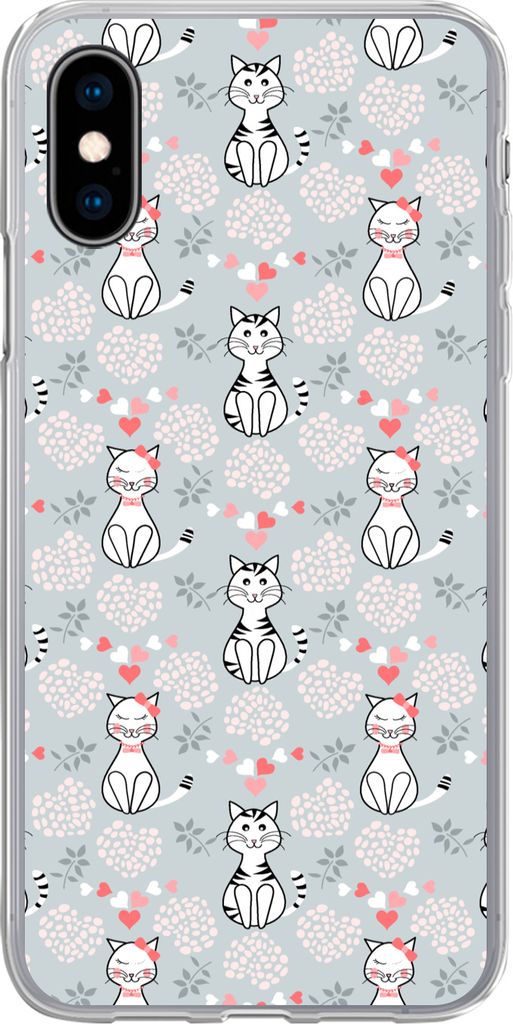 MuchoWow Handyhülle Schutzhülle Hülle für Telefoonhoesje iPhone X Muster - Katze - Herz - Mädchen - Kinder - Mädchen Silikon Softcase Handy...