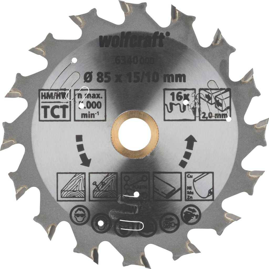 Wolfcraft Kreissägeblatt Ø 85 mm Bohrung Ø 15 mm 16 Zähne