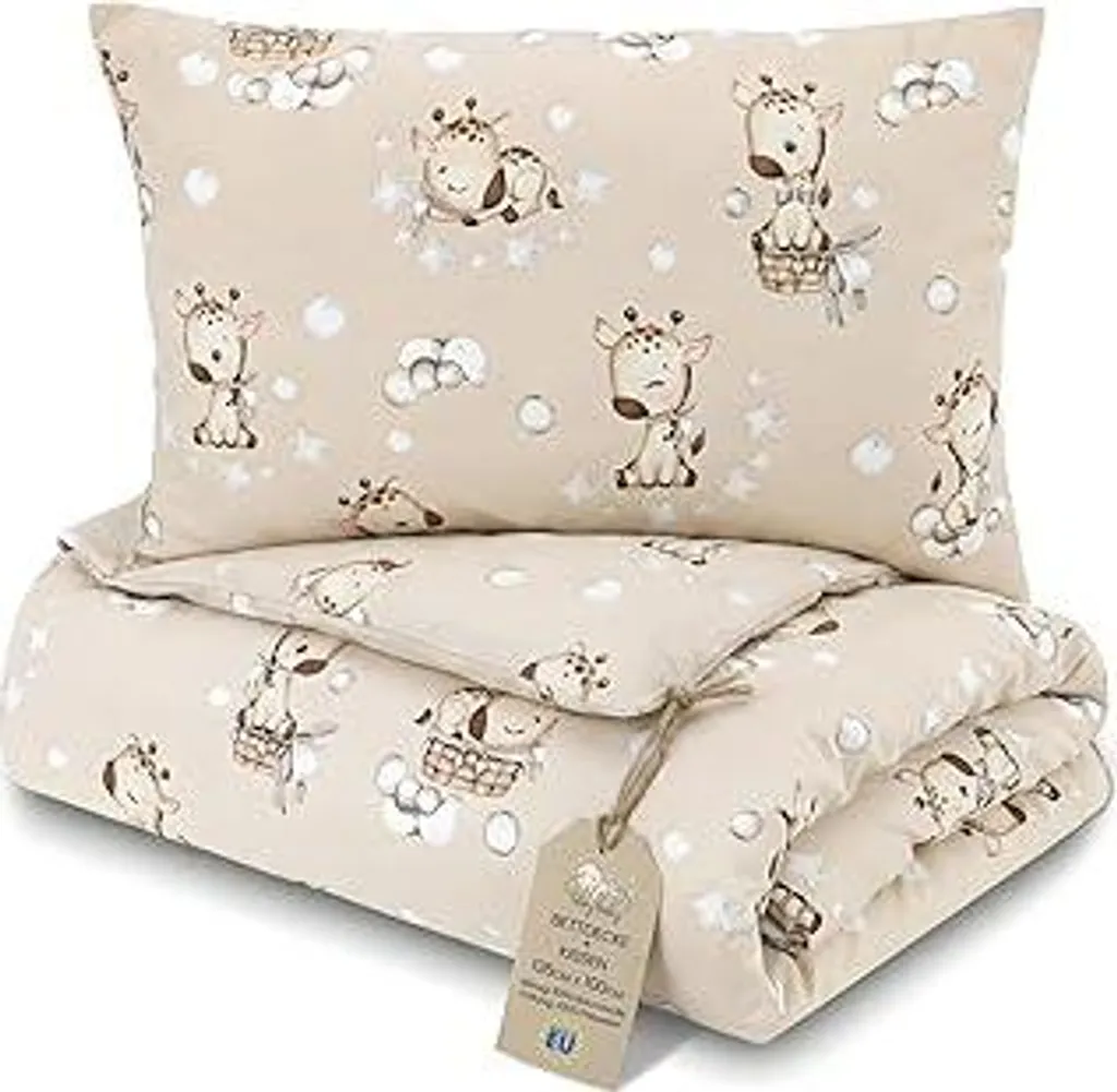Coperta Bambini 100x135 e Cuscino Giraffe | Piumino Cotone Alta Qualità - 1