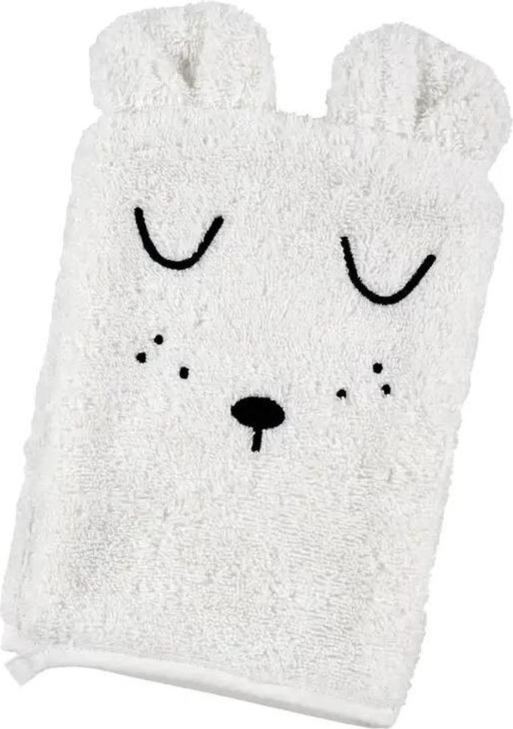 Alvi ALVI Kapuzen-Badetuch & Waschhandschuh Frottier mit Stickerei Faces weiß 90x90