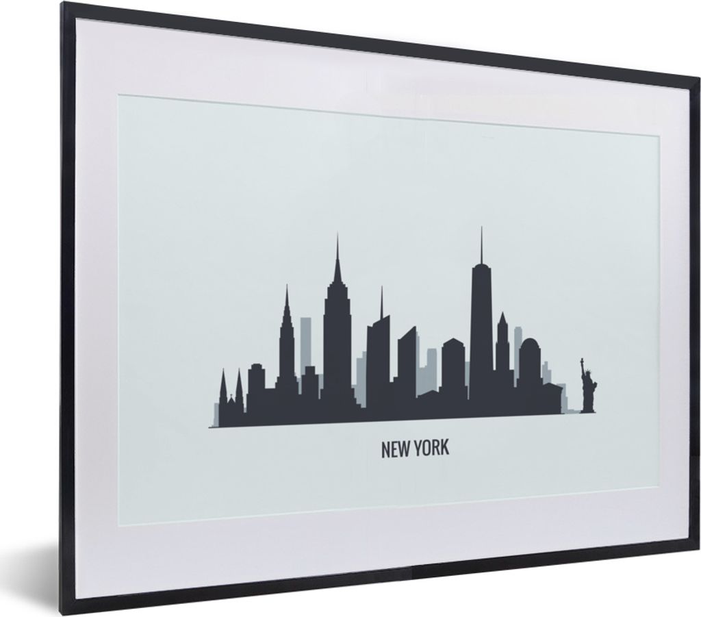 MuchoWow MuchoWow Gerahmtes Poster New York - Skyline - Schwarz - Weiß 40x30 cm - Poster mit zchwarzem Bilderrahmen - Bilderrahmen - Poster im...