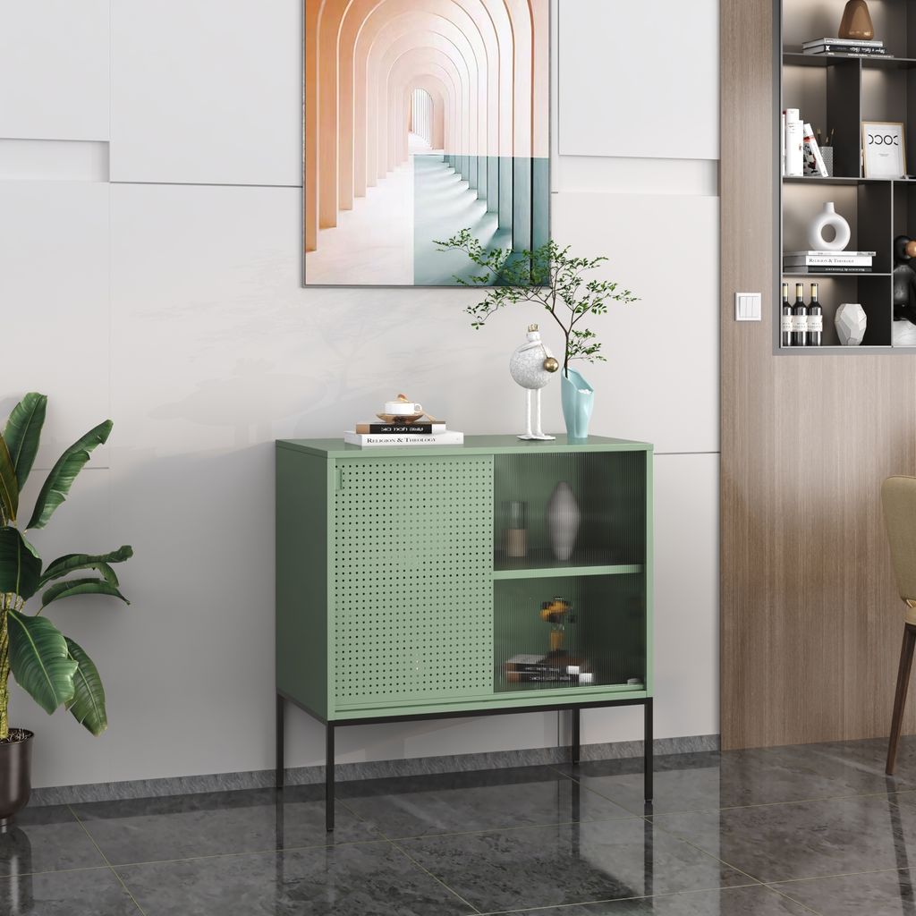 Credenza 'Eidsvoll' con vetro rigato 80x45x85cm Verde Immagine del prodotto 