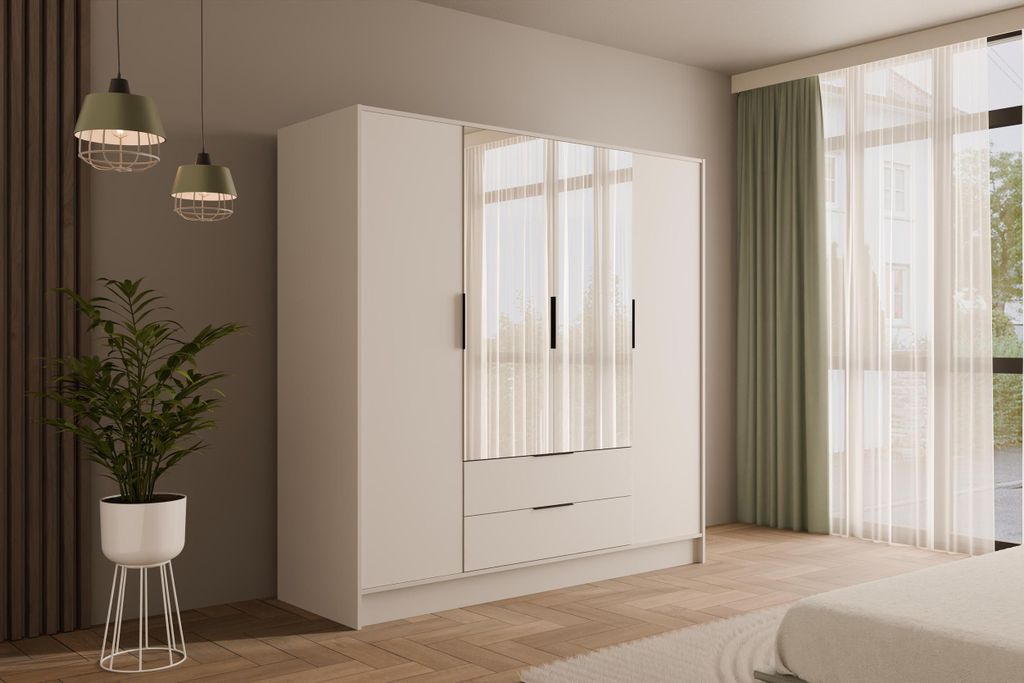 ALTDECOR Kleiderschrank mit Spiegel und Flügeltüren, Garderobenschrank mit viel Stauraum, Vielseitiger Drehtürenschrank, Schrank KOLIN 200x200 c...