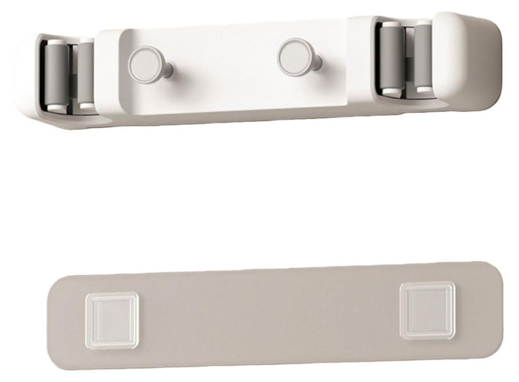 INF Doppelter Besen- und Mopphalter mit Haken, Wandmontage ohne Bohren