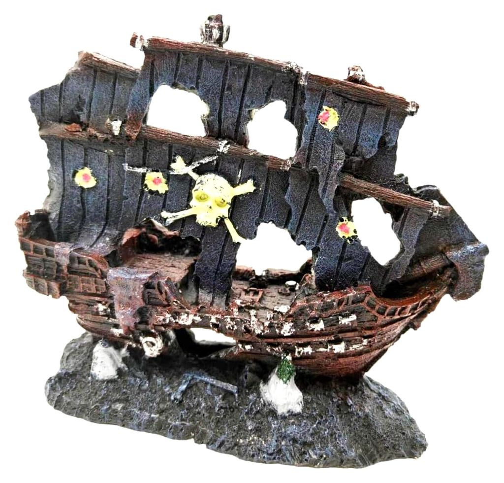 Aquarium-Dekoration, versunkenes Wrackboot, Pirat, beschädigtes Schiff, Höhle, Steinornament