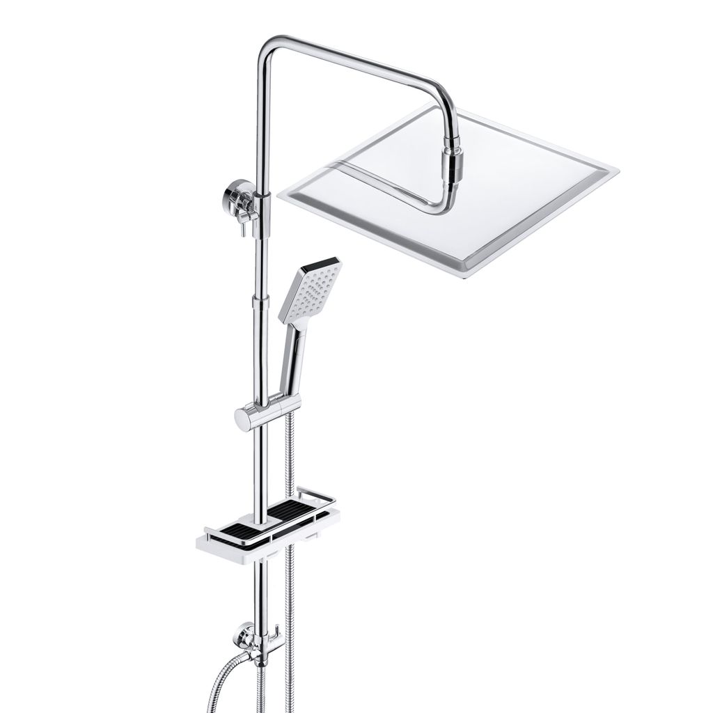 JOHO Edelstahl Duschsystem ohne Armatur Chrom Regendusche Duschset mit Duschgarnitur Ablage(Kopfbrause 30x30cm)