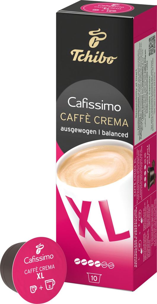 Tchibo Cafissimo Caffè Crema XL Coffee vollmundig Kaffeekapseln, 10 Stück (Kaffee, kräftig mit intensiven Aromen), nachhaltig & fair gehandelt, ...