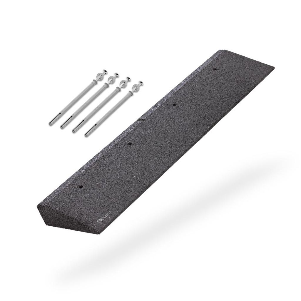 bepco Bordsteinkanten-Rampe – Schwarz, mit eingelagerten Unterlegscheiben zur Befestigung, je 100 cm lang, 6 cm hoch, mit Befestigungsmaterial