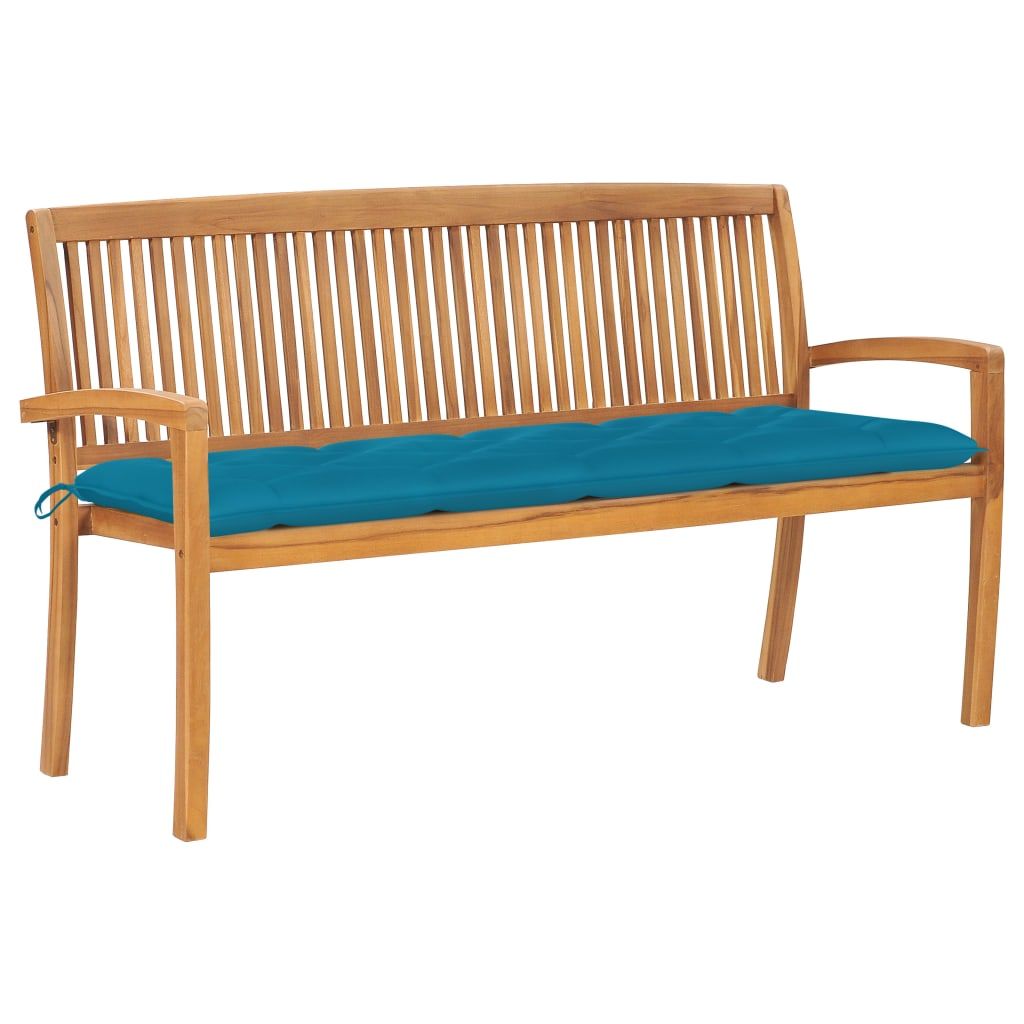 Ankonbej Stapelbare Gartenbank mit Auflage 159 cm Massivholz Teak