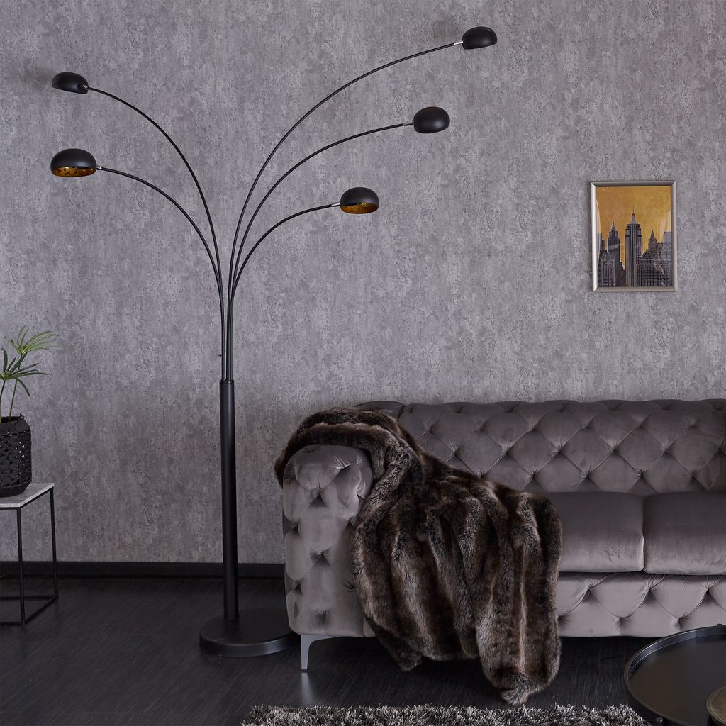 riess-ambiente Design Bogenlampe FIVE LIGHTS 210cm schwarz gold mit Marmorfuß Stehlampe Standleuchte Lampe
