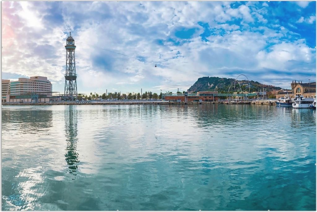 Wallario Wandbild Panorama des Hafens von Barcelona, Größe: Produktbild 