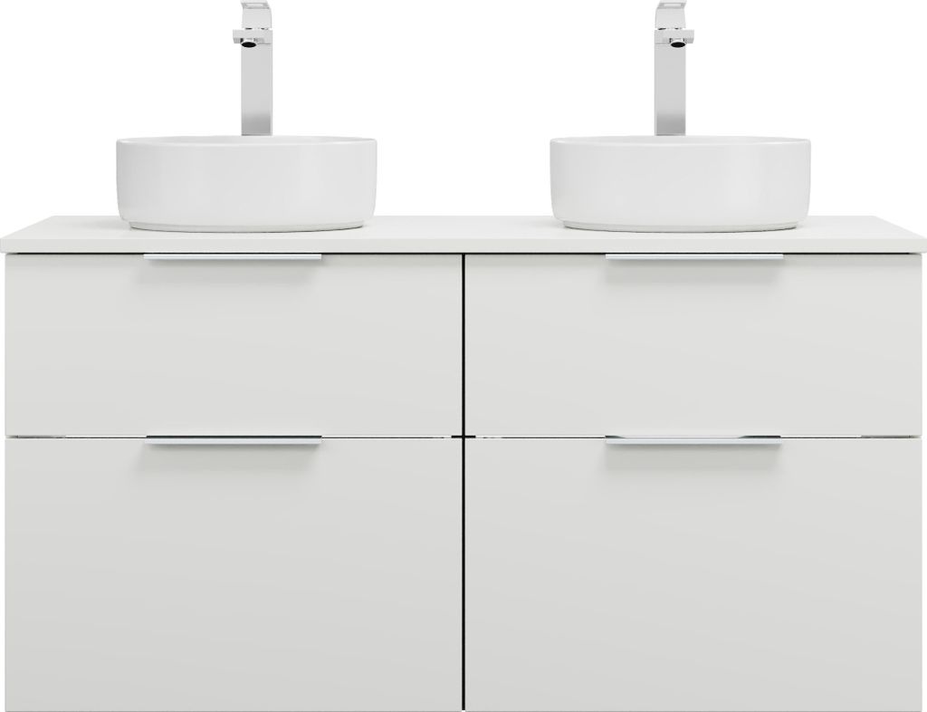 burgbad Eqio Keramik-Aufsatzwaschtische rund, inklusive Waschtischunterschrank mit 4 Schubladen, Breite 1200mm, SGUO120F2009C0001G0146
