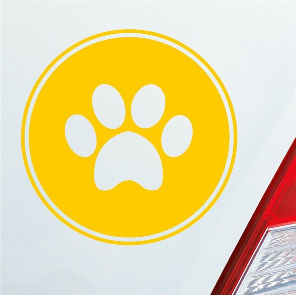 Auto Aufkleber Pfote Paw Dog Hund Tier Haustier Abdruck 10x10 cm Gelb Sticker Heckscheibenaufkleber
