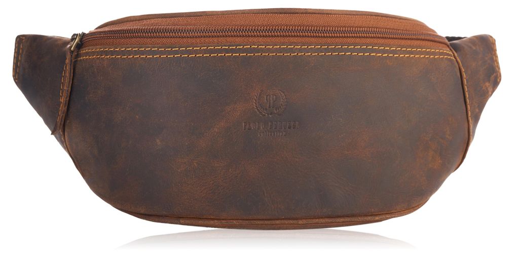 Paolo Peruzzi Echtes Leder Herren Bauchtasche Vintage-Stil Braun