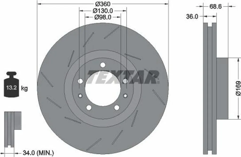 Disque de frein ventilé Textar 92214005 - Haute teneur en carbone OE
