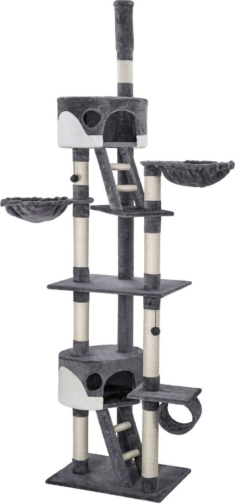 tectake Kratzbaum Hansi 243 bis 260 cm inklusive 2 Treppen, 2 Spielbällen, Deckenspanner und Kippschutz