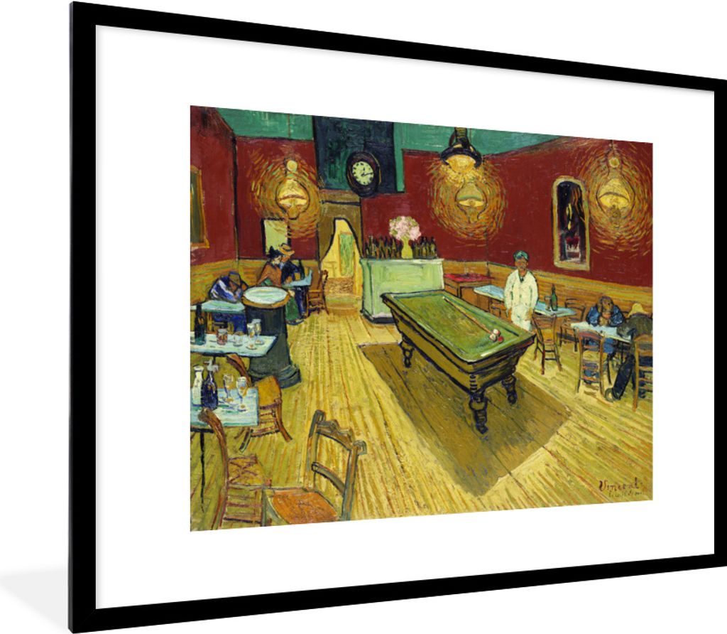 MuchoWow MuchoWow Gerahmtes Poster Das Nachtcafé - Vincent van Gogh 80x60 cm - Poster mit zchwarzem Bilderrahmen - Schlafzimmer-Dekorationen -...