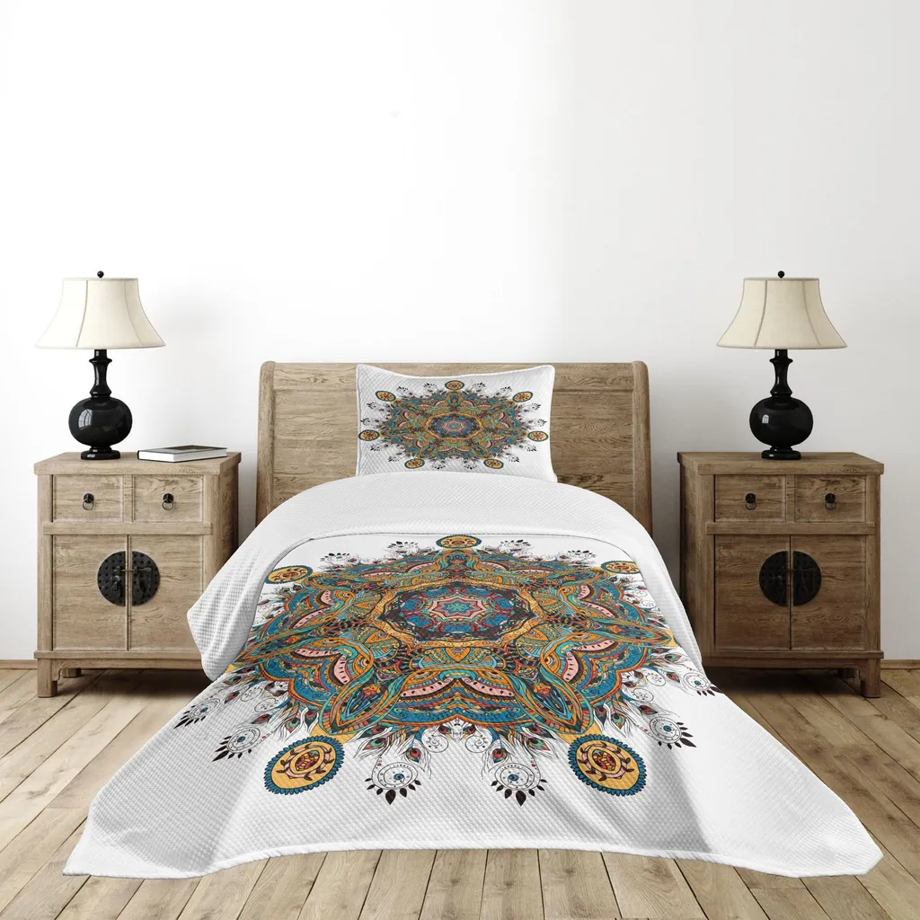 ABAKUHAUS Set Copriletto 170x220 cm Mandala Tribale Bohémien - 1