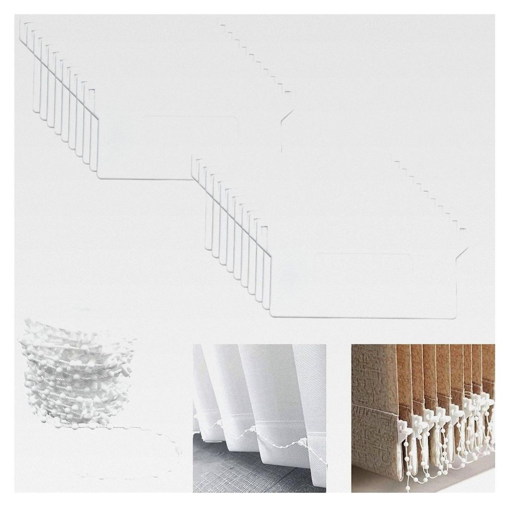 Set mit 20 Lamellenvorhang Ersatzteilen, 127 mm Beschwerungsplatten und 10 m weißer Rollokette, Zubehör für 127 mm Lamellen