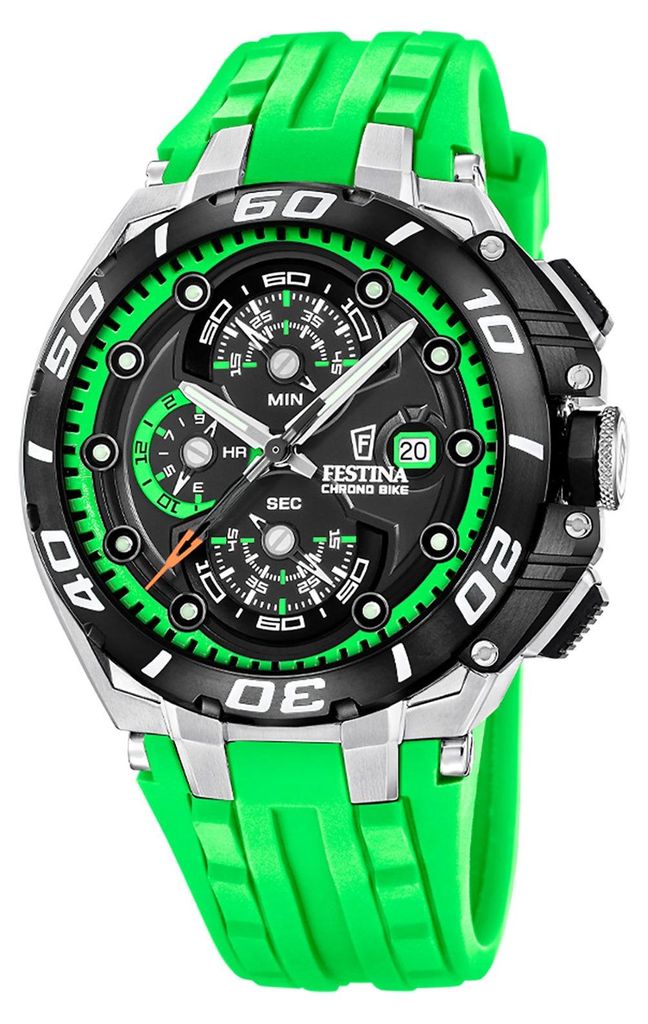 Festina F20755/6 Chrono Bike Chronograph Uhr Herrenuhr Silikon Chrono Datum grün