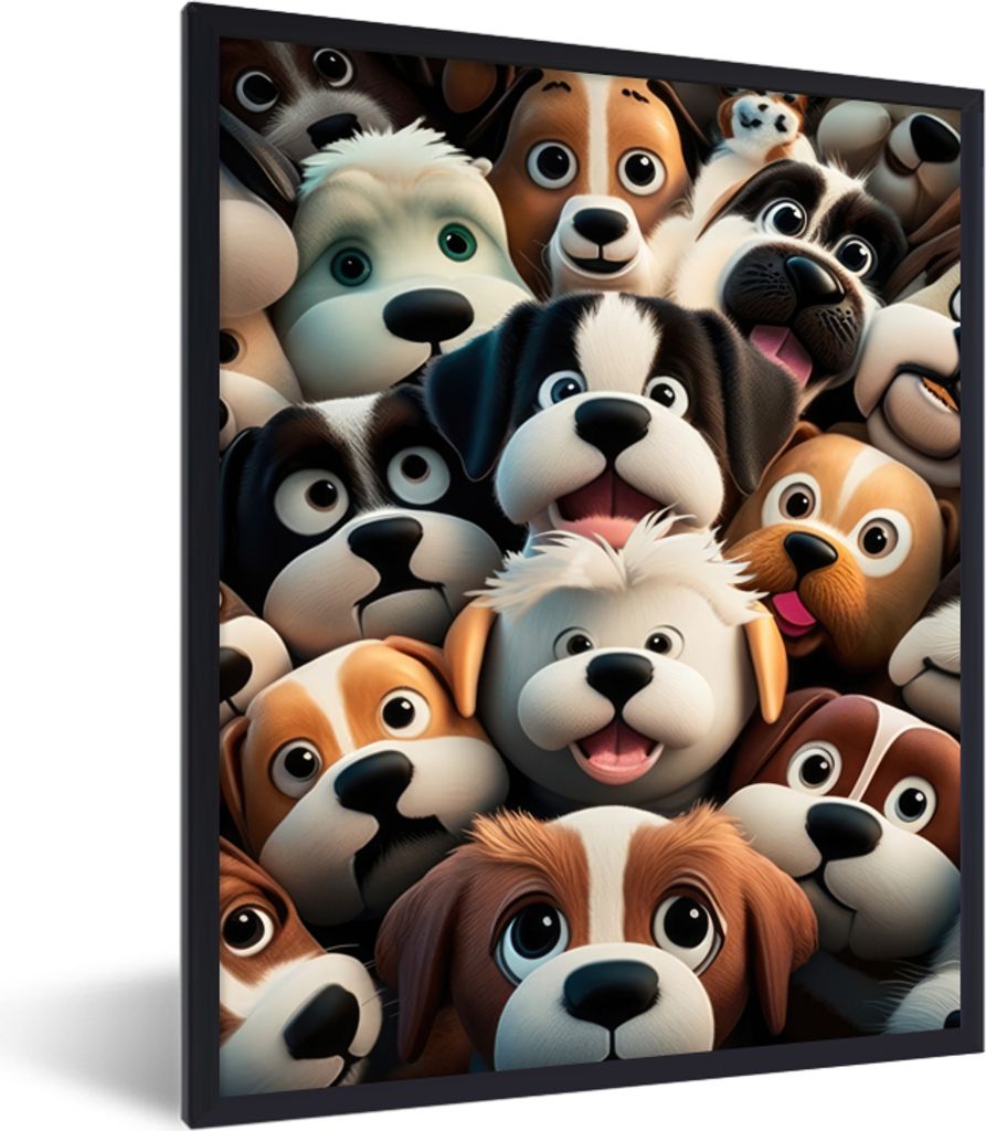 MuchoWow Gerahmtes Poster Hund - Tiere - Muster - Braun - Mädchen - Jungen 60x80 cm - Poster mit Schwarzem Bilderrahmen Wandposter Rahmen Foto B...