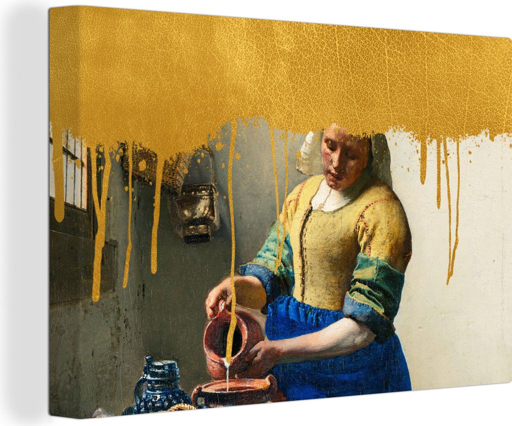 OneMillionCanvasses - Leinwandbilder - 150x100 cm, Milchmädchen - Gold - Vermeer, Wandbilder Kunstdruck Wanddekoration - Foto auf Leinwand - Gem...