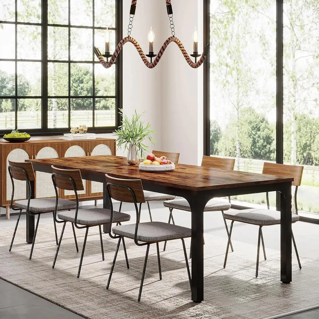 Table bois brun rustique 200 cm - Plateau stratifié robuste 8 places - 5