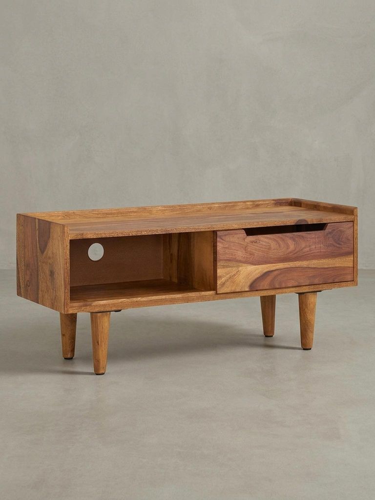 TV-Schrank Sheeshamholz, bis 50-Zoll, Schiebetür, 2 Fächer, Handarbeit. 95x34x44 cm | Kadima Design