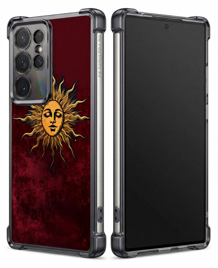 Personalisierte Hülle mit Bild für Samsung Galaxy S23 Elektroplattiert TPU Stoßdämpfer Handyhülle mit Sonnengesicht mit strahlenden Strahlen