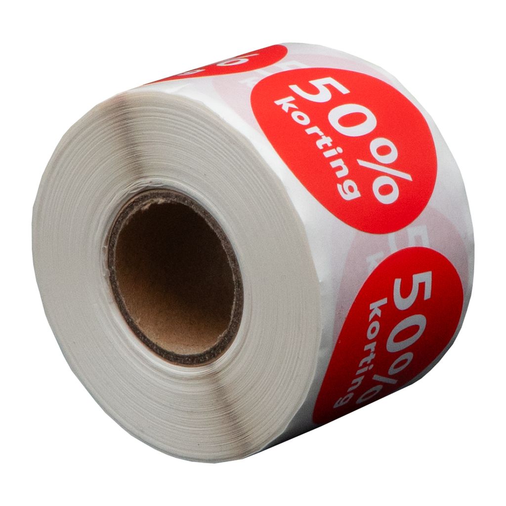 500 Etiketten Rund 50% Rabatt Rot - 35 mm auf Rolle - Rabattaufkleber - Werbeaufkleber - Runde Aufkleber - DULA