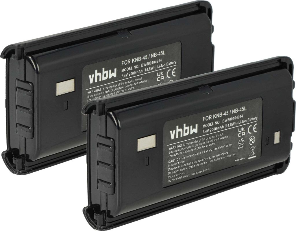 vhbw 2x Akku kompatibel mit Kenwood TK-3302E, TK-3301T, TK-3301E, TK-3300UP, TK-3212M, TK-3212L Funkgerät, Walkie Talkie (2000 mAh, 7,4 V, Li-Ion)