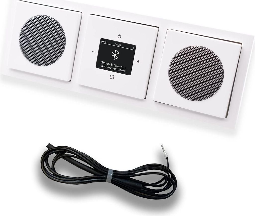 Busch Jäger DAB+ Unterputz Bluetooth (in and out) Radio 8217U-101 Future Linear Studioweiß, Set mit 2 x Lautsprecher, Abdeckungen, Rahmen + 0,9 m...