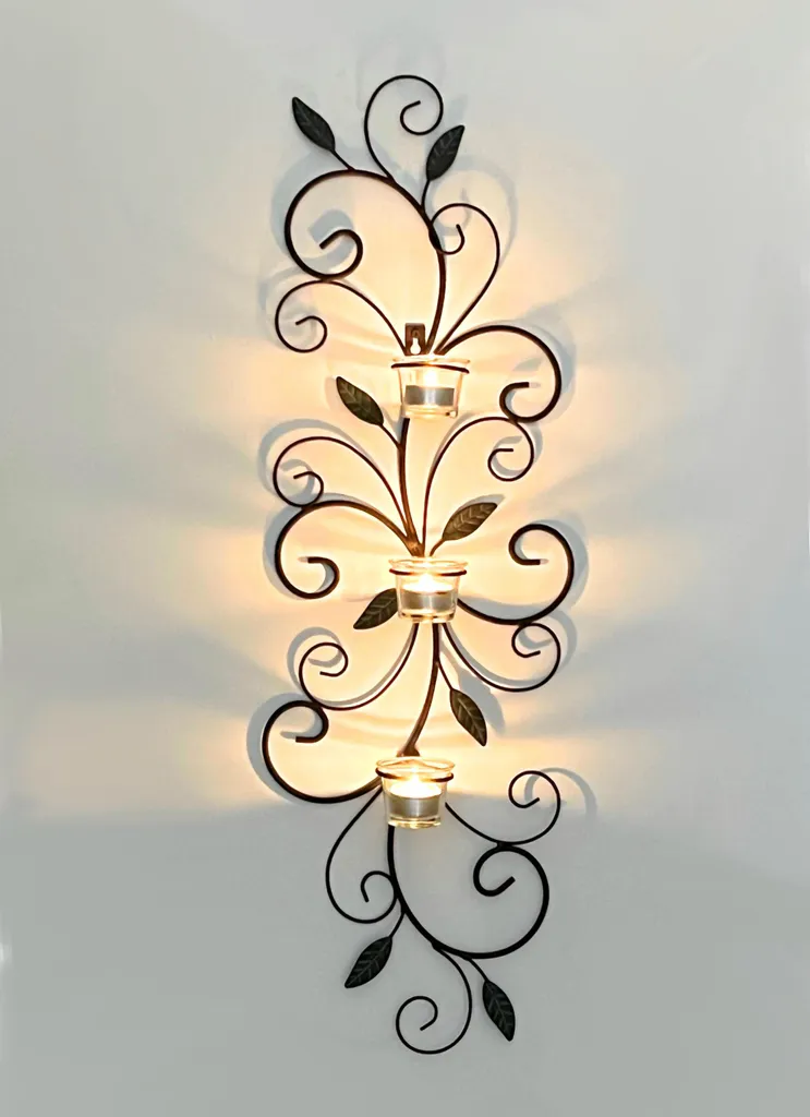 Support Bougie Mural pour Ambiance Salon - Déco Métal Haute de 75 cm Noir