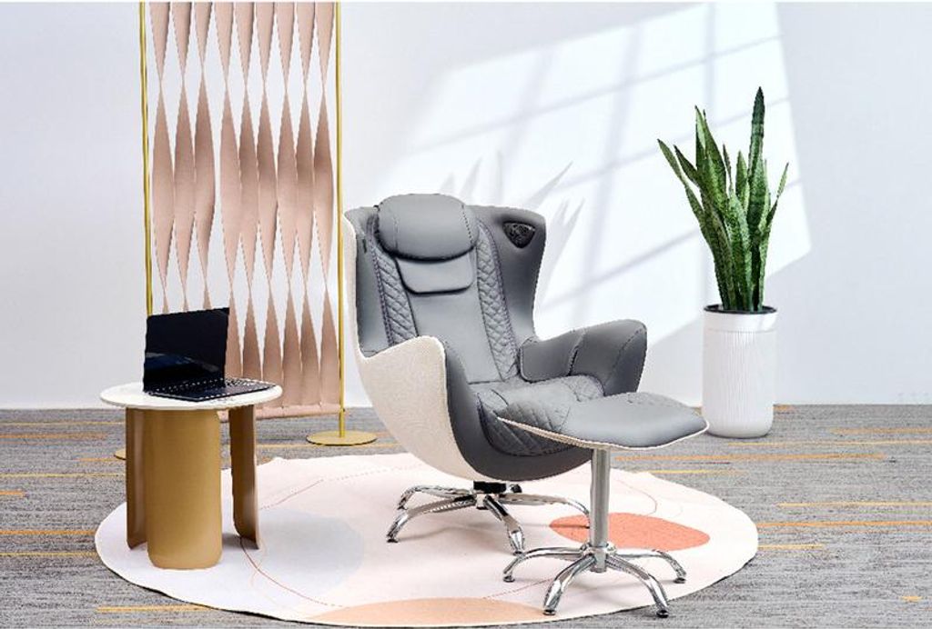 Happy Home elektrischer Massagesessel mit Hocker Heizfunktion 3D Mechanismus Rückenmassage Bluetooth Lautsprecher grau