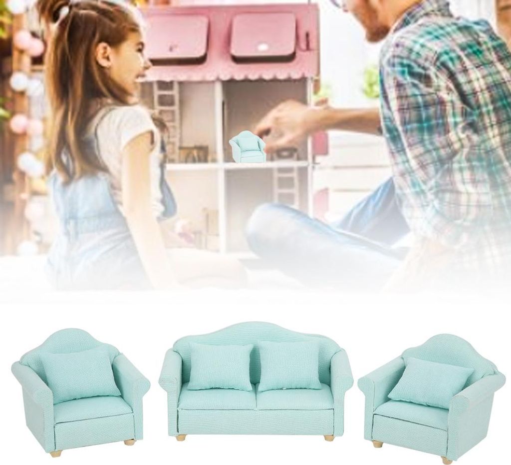 3 Stücke 1:12 Mini Puppenhaus Plaid Sofa Kissen Set Zubehör Zimmer Möbel SpielzeugMatcha Farbe