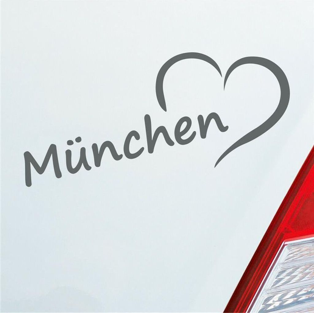 Auto Aufkleber München Herz Heart Stadt Auto Liebe Love 19x8 cm Grau Sticker Heckscheibenaufkleber