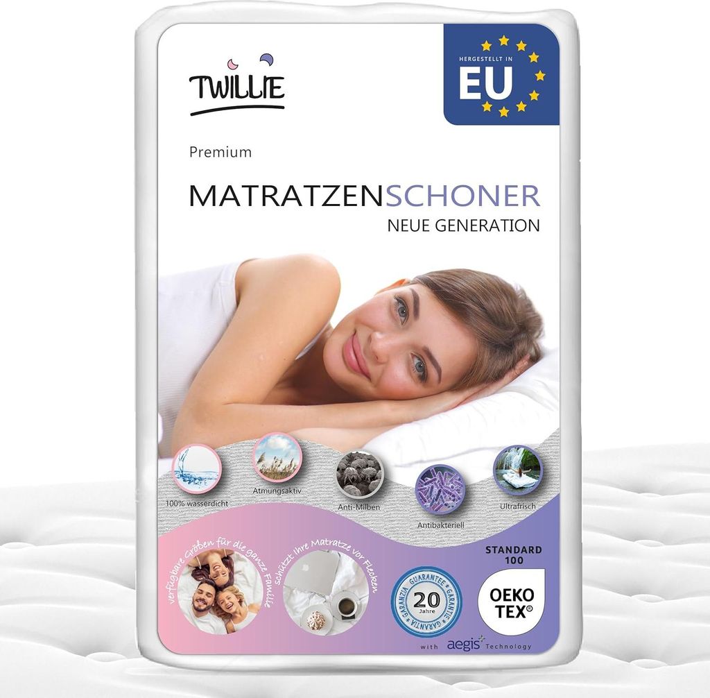 Twillie – Matratzenschoner 70 x 200 cm Wasserdicht - Matratzen-Topper zertifiert Aegis Atmungsaktive Matratzenauflage Hygienischer