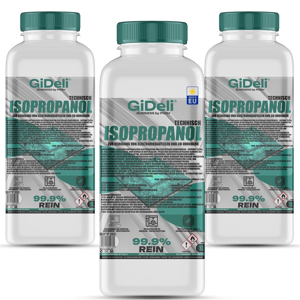 Isopropanol 3L Technisch 99,9% IPA Reiniger & Entfetter für Industrie GiDeli
